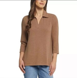 (36) Matty The Johnny Collar Polo Top, Heather Women's, Size S